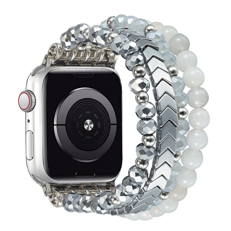 Elastisches Stretch-Perlen-Metall-Gliederarmband für Apple Watch