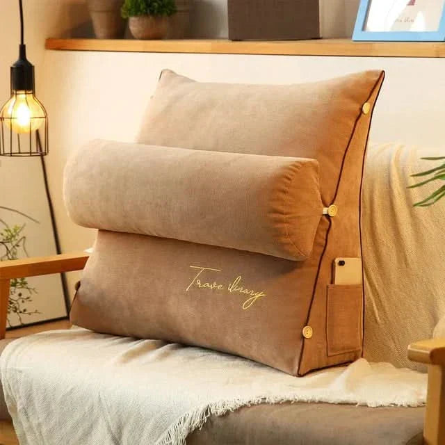 Angled Lumbar Support Cushion With Neck Roll For Reading Or Working Where You Sit Or Lie