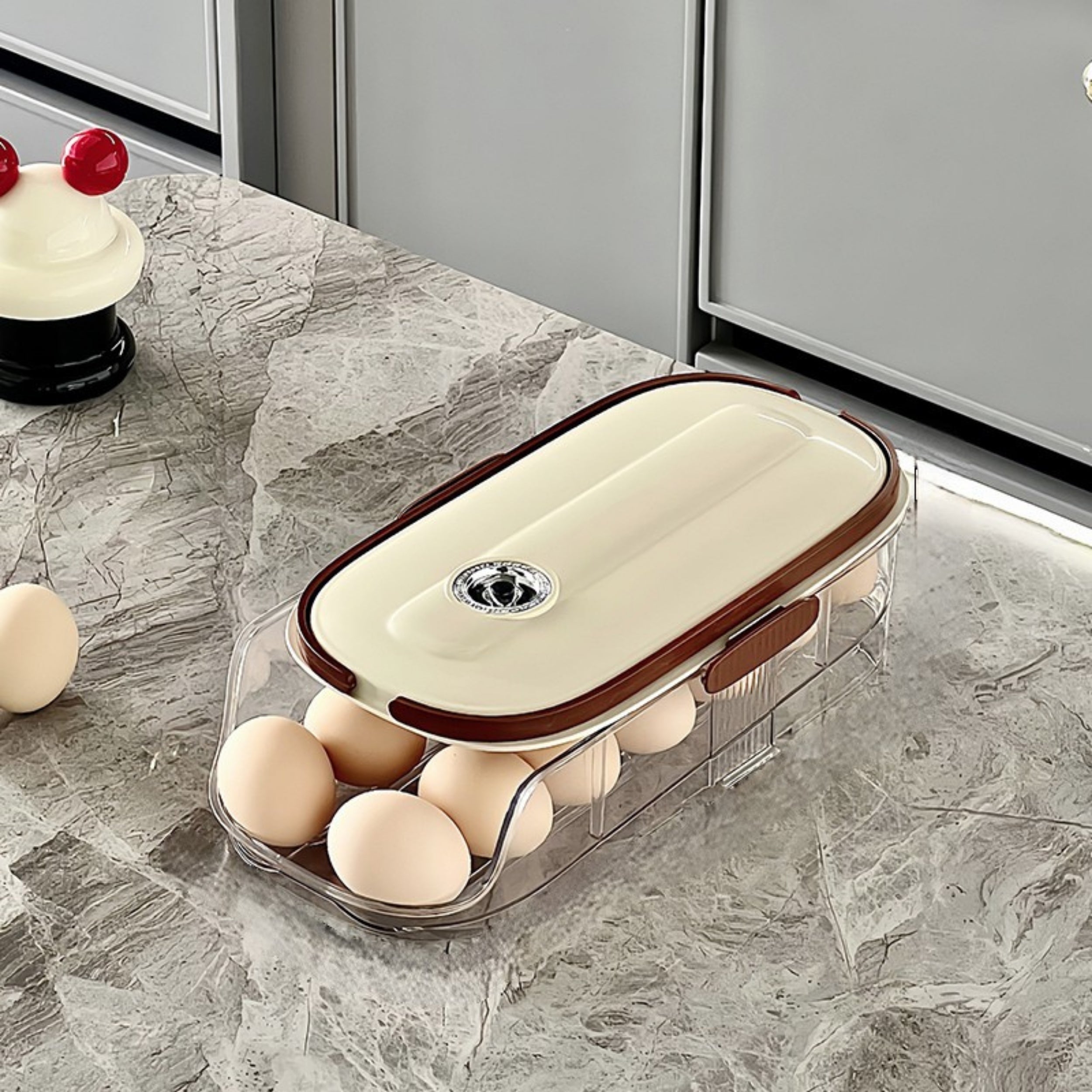 حامل بيض أوتوماتيكي دوار EggFlow للثلاجة مع باب جانبي نحيف