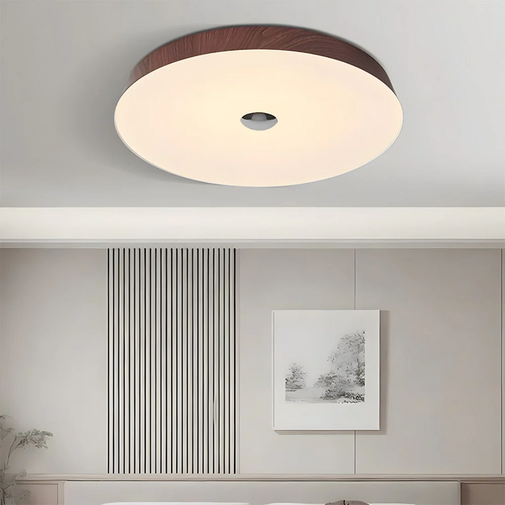 Lámpara de techo LED redonda LumaVista con vetas de madera natural