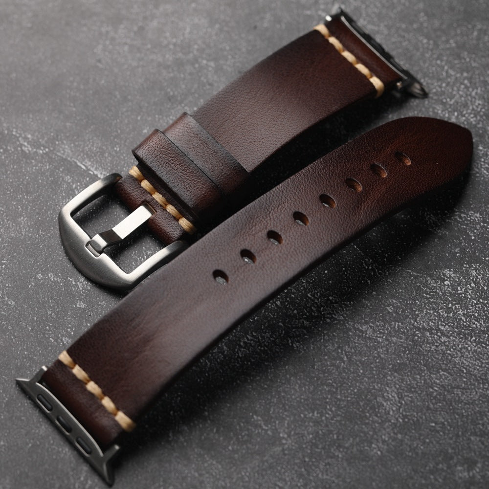 Montre Kepler Premium avec bracelet en cuir pleine fleur cousu main pour Apple Watch