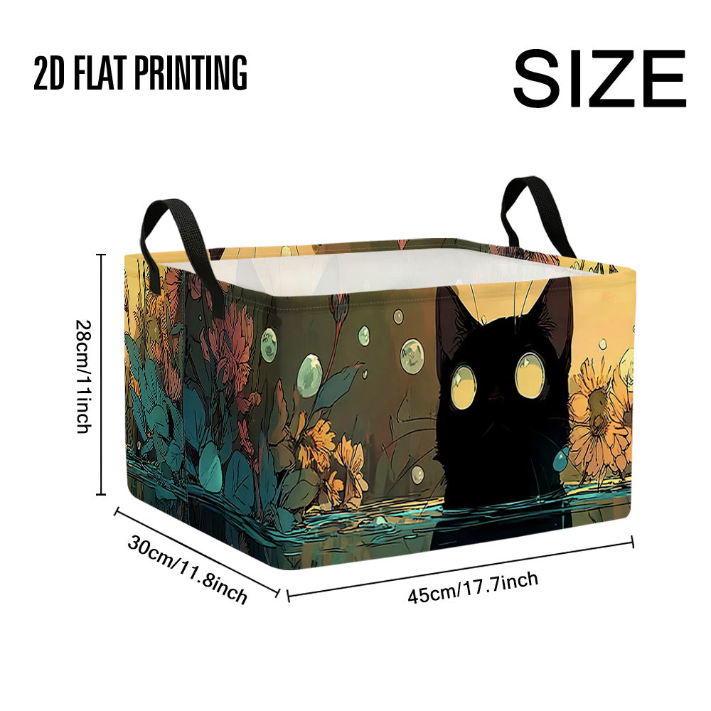 Catbox Rectangular Storage Basket With Minimalist Black Cat Design