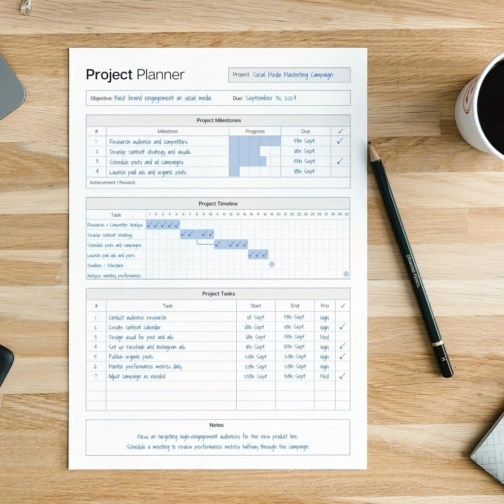 TaskFlow 50-Seiten-Abreißplaner für Projekte und Zeitmanagement