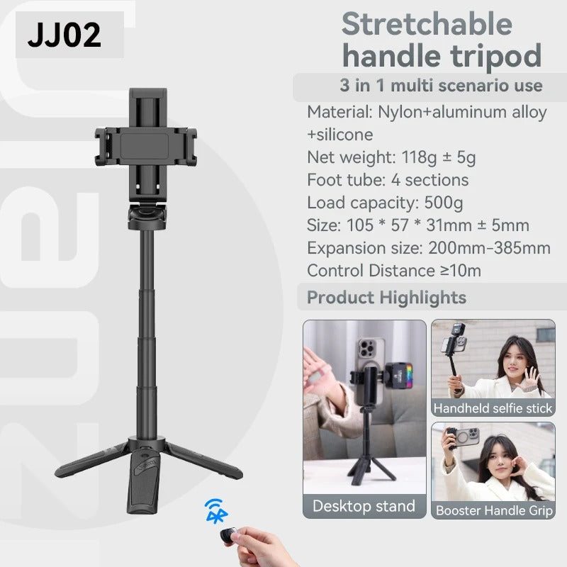 Four-Section Extendable Selfie Pole Bluetooth Tripod Stand Rotating Clamp