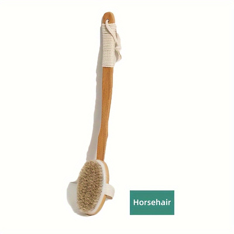 Back Wild Boar Bristle Cleaning Sponge for the Shower - Long Wooden Handle Bath Sponge Brush, soft natural bristles for back cleaning