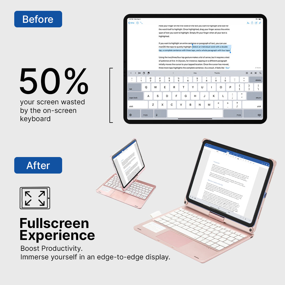 Funda para iPad con teclado inalámbrico giratorio para uso diario de la tablet