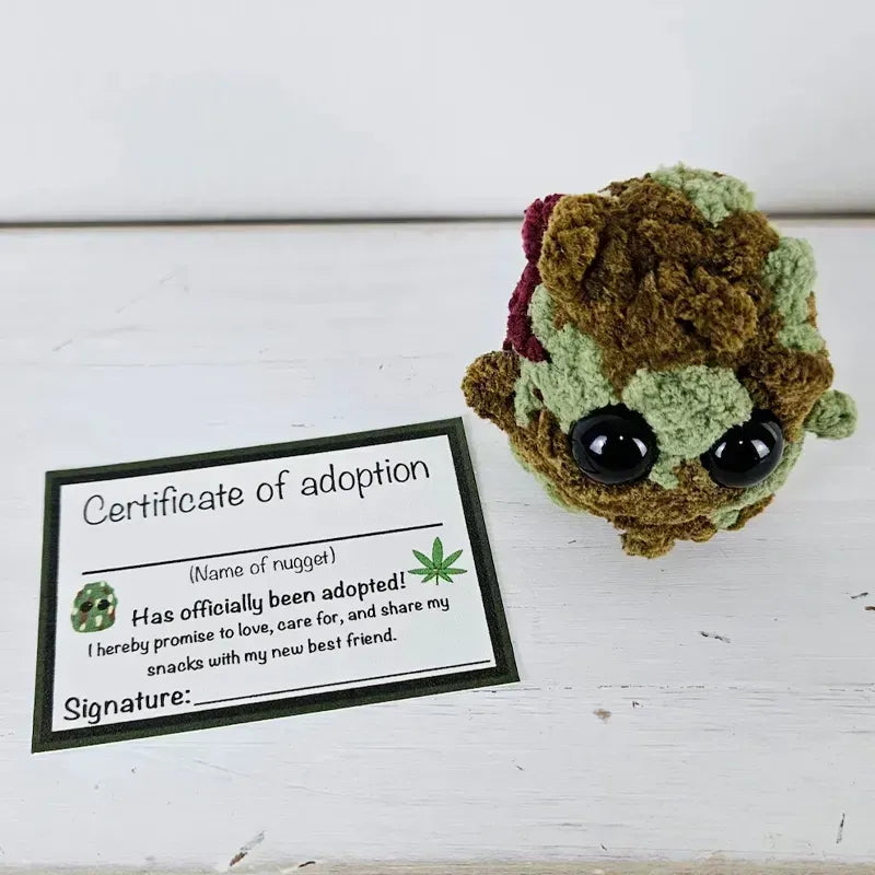 Adotta un peluche a forma di nugget di cannabis, un adorabile giocattolo da collezione.