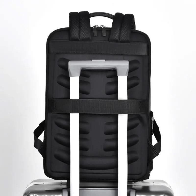 Elegant Black Leather Backpack With USB Port For 15.6-Inch Laptop