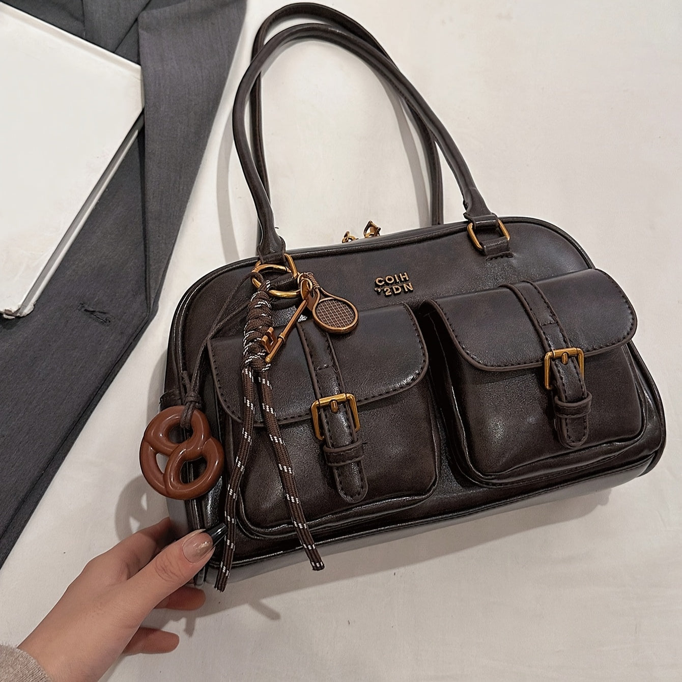 Travelina PU Shoulder Bag With Multiple Pockets And Chain Strap