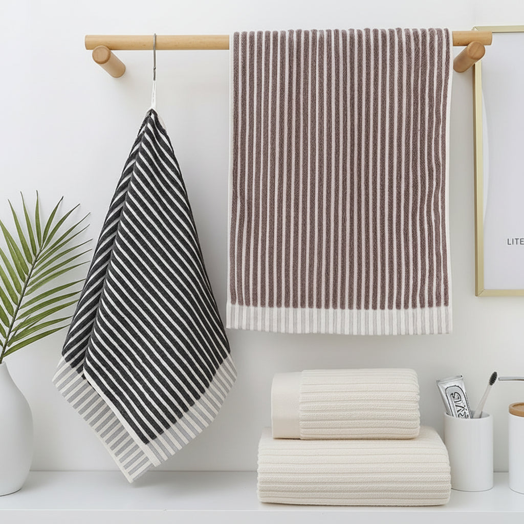 Striptex Baumwollhandtücher mit gestreiftem Design und Aufhängeschlaufe