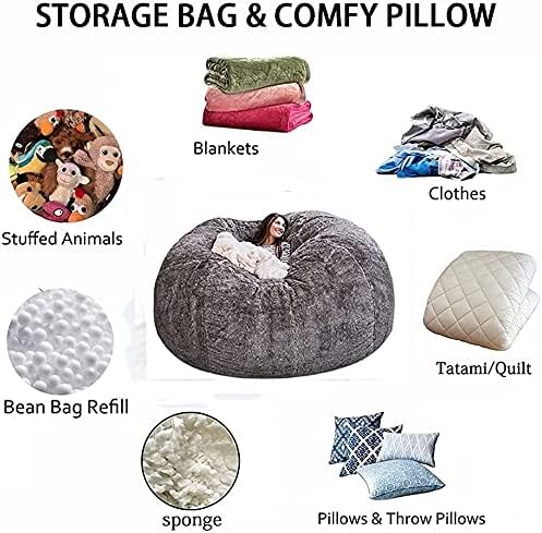 Giant 5-Foot Plush Faux Fur Cover For Bean Bag Lounge Sofa