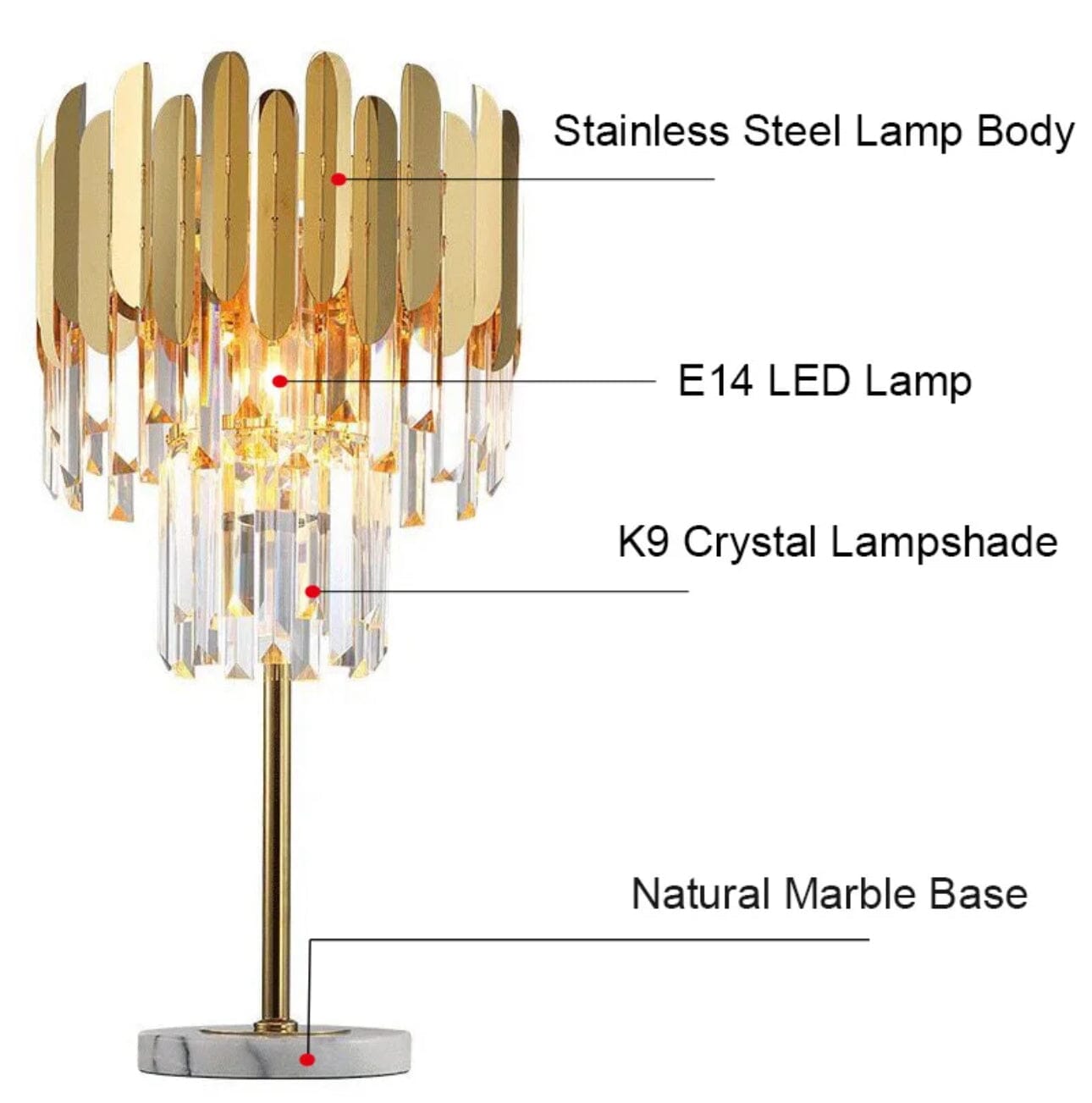 Lámpara de pie y de mesa Nova Crystal en acero inoxidable