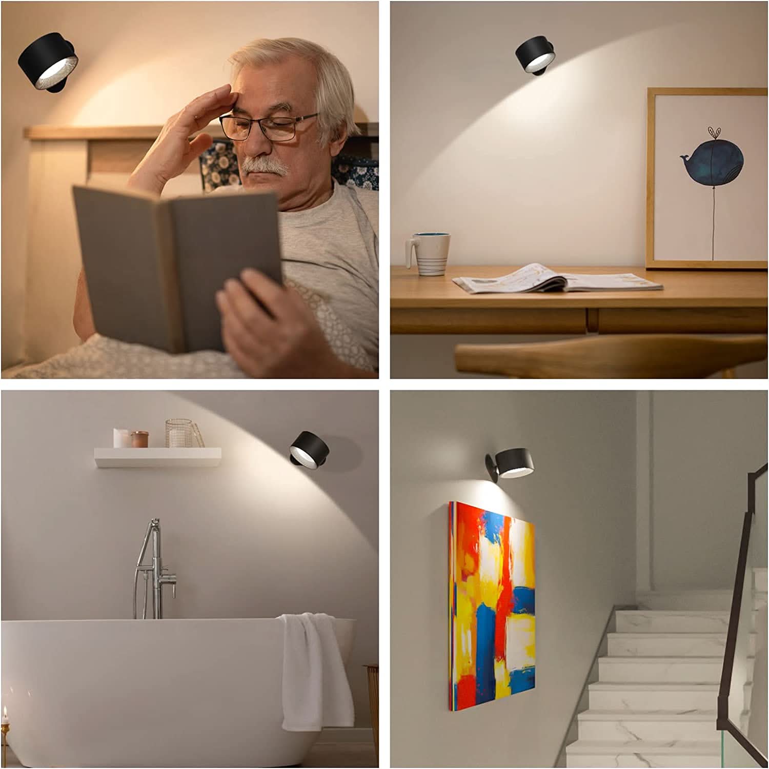 Lámpara de Pared Recargable de 360 Grados con USB Inalámbrico y Tres Modos de Brillo