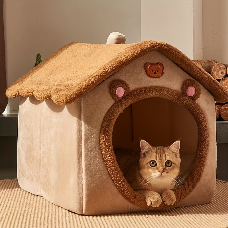 سرير بيت القطط الفاخر من Pawnest مع غطاء دافئ لراحة الشتاء