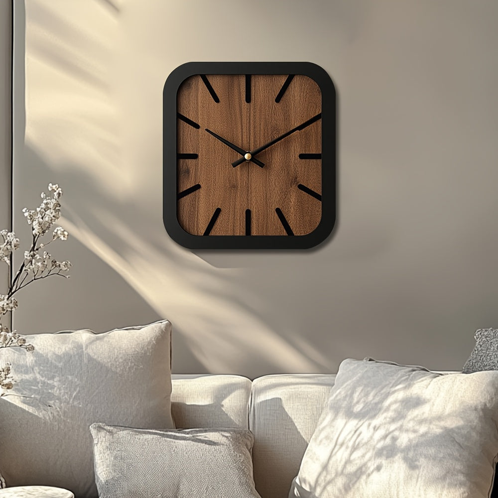 Naturclock Handcrafted Wooden Square Clock Battery Operated Decor