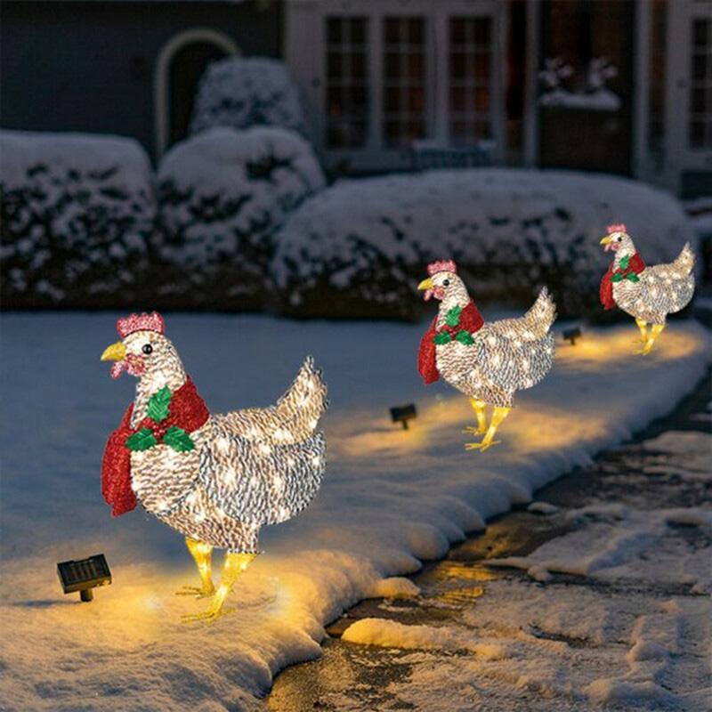 Cheerful Scarf-Wearing Chicken Christmas Ornament For Yard And Garden