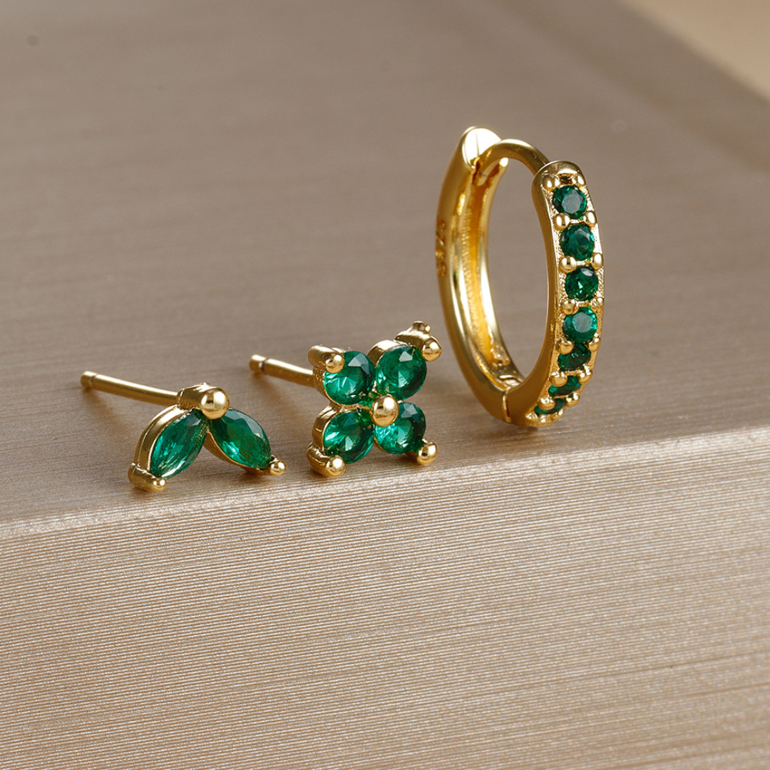 Floral Earrings Set With One Small Hoop And Tulip Stud Petal Stud