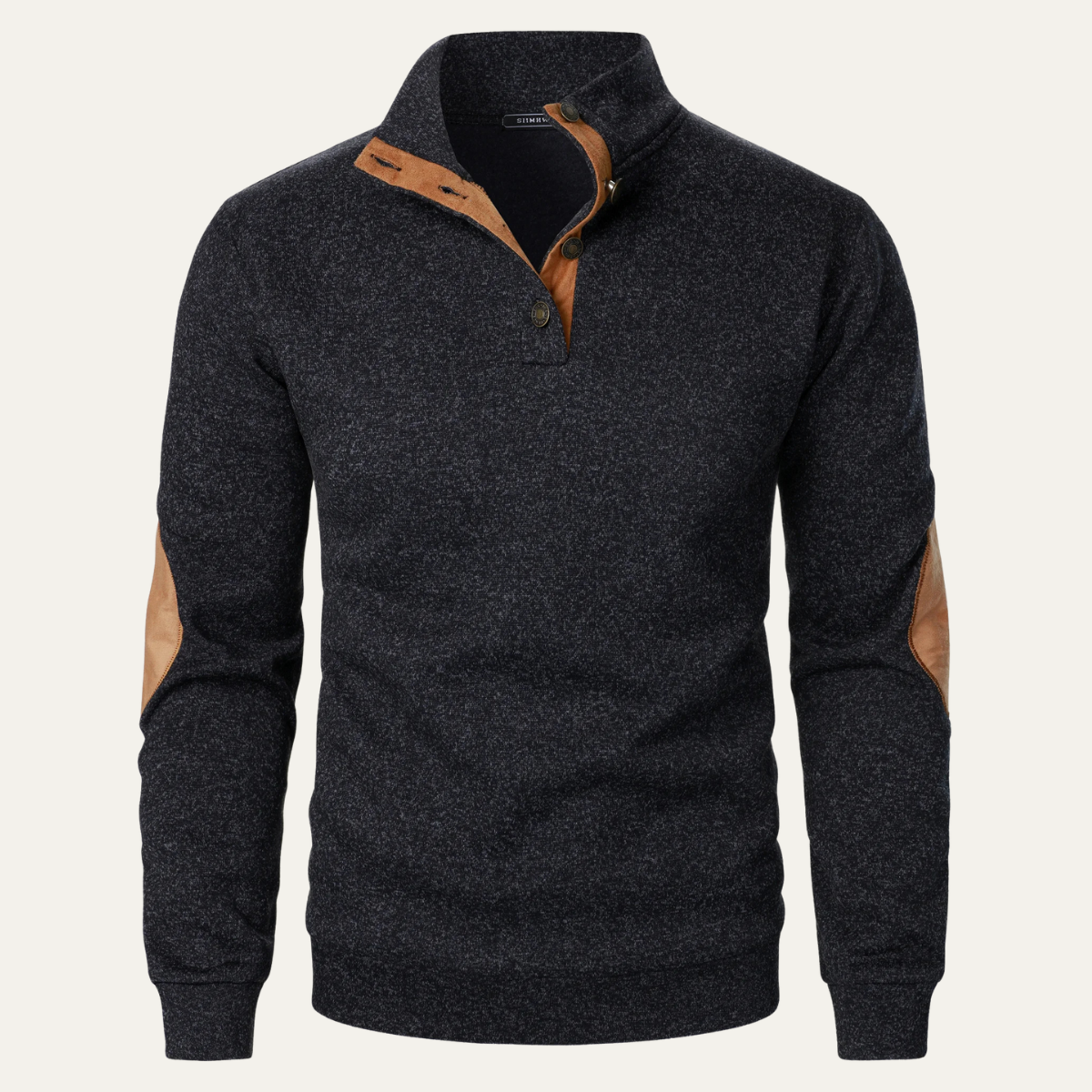 Astra Button-Detail Knit Sweater With Stand Collar Long Sleeves