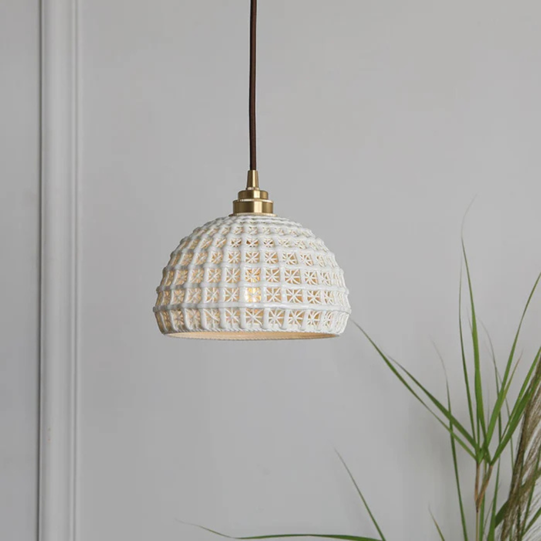 Nexis Ceramic Pendant Light With Copper Accents For Dining And Living Rooms
