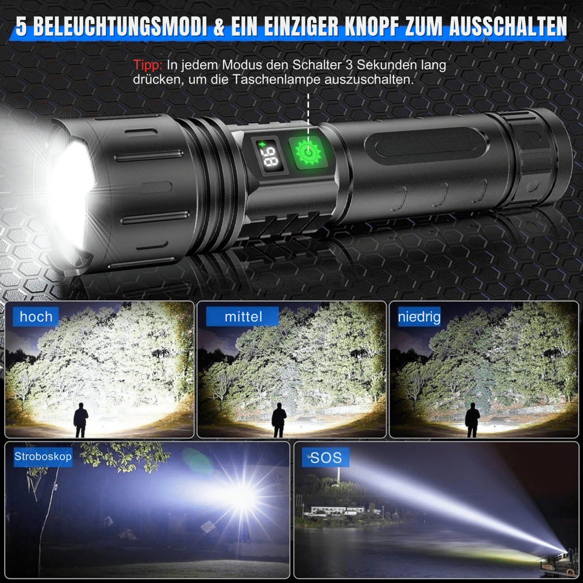 NovaPeak Svítilna s výkonem 100000 lumenů pro venkovní použití a každodenní úkoly