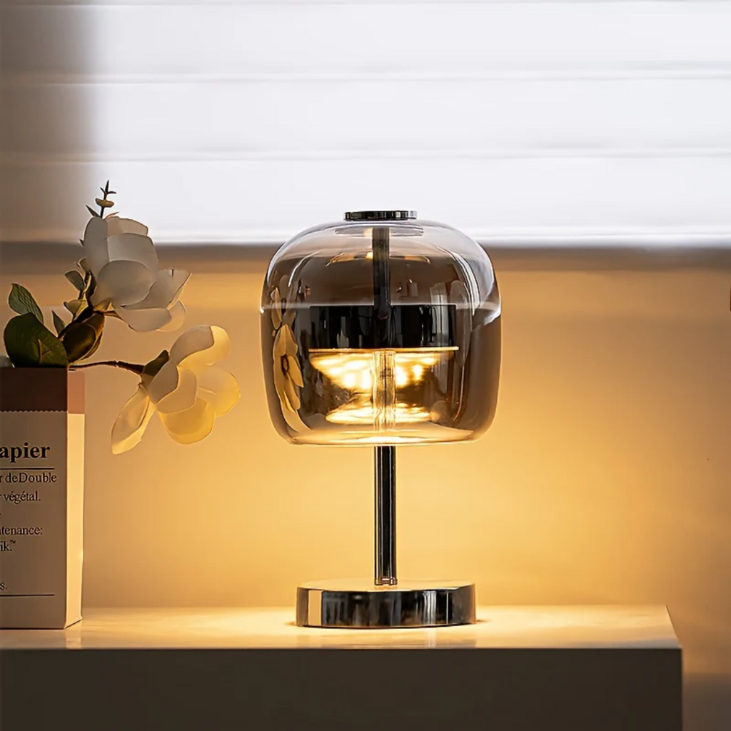 LumaArc Table Lamp With Dimmable LED Glass Shade and Metal Base