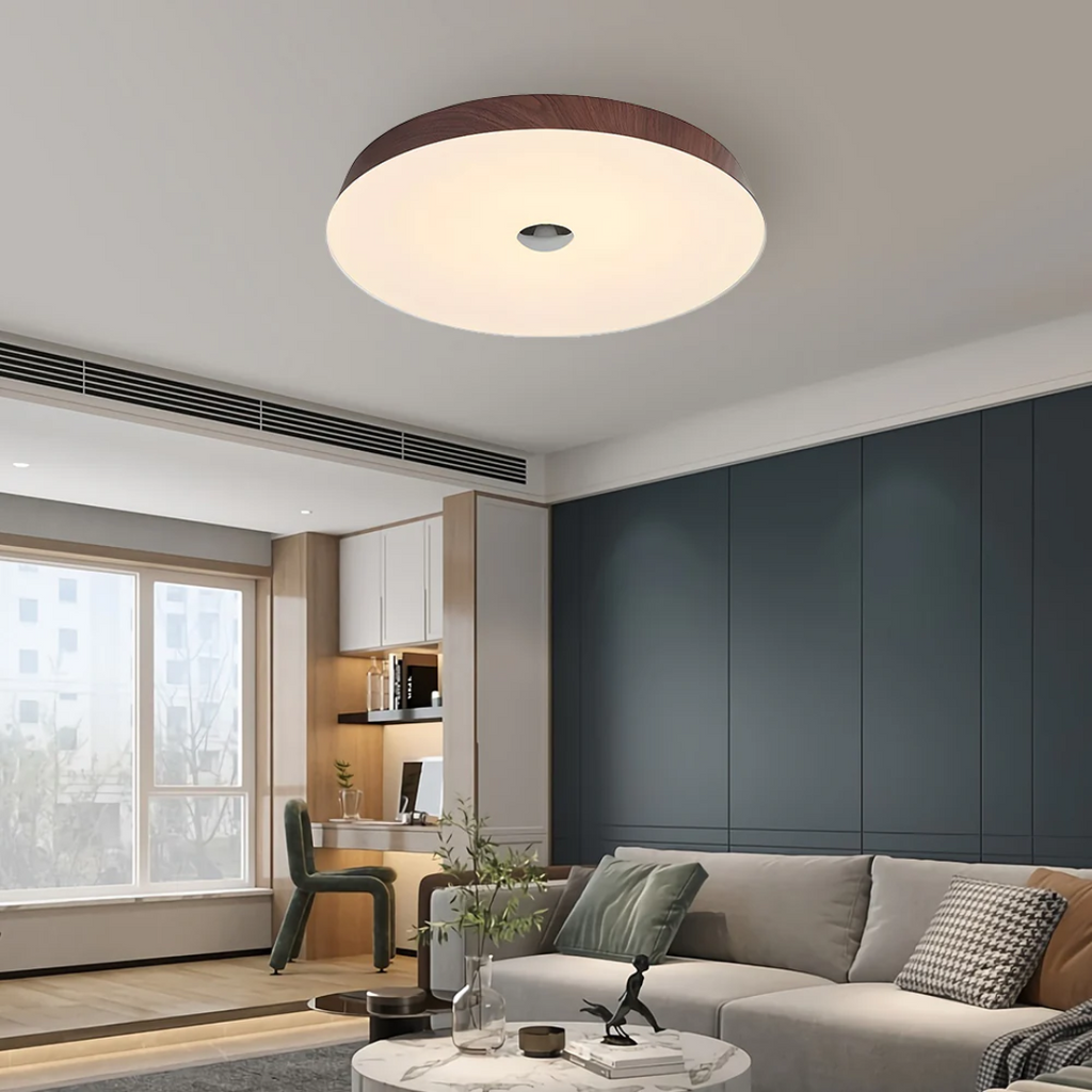 Lámpara de techo LED redonda LumaVista con vetas de madera natural