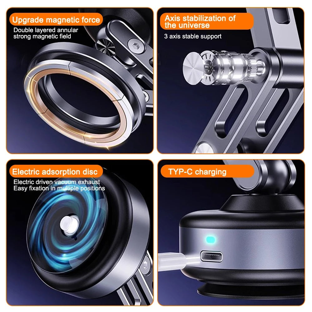 AeroGrip Magnetic Car Phone Holder With 360-Degree Mount And Vacuum Base