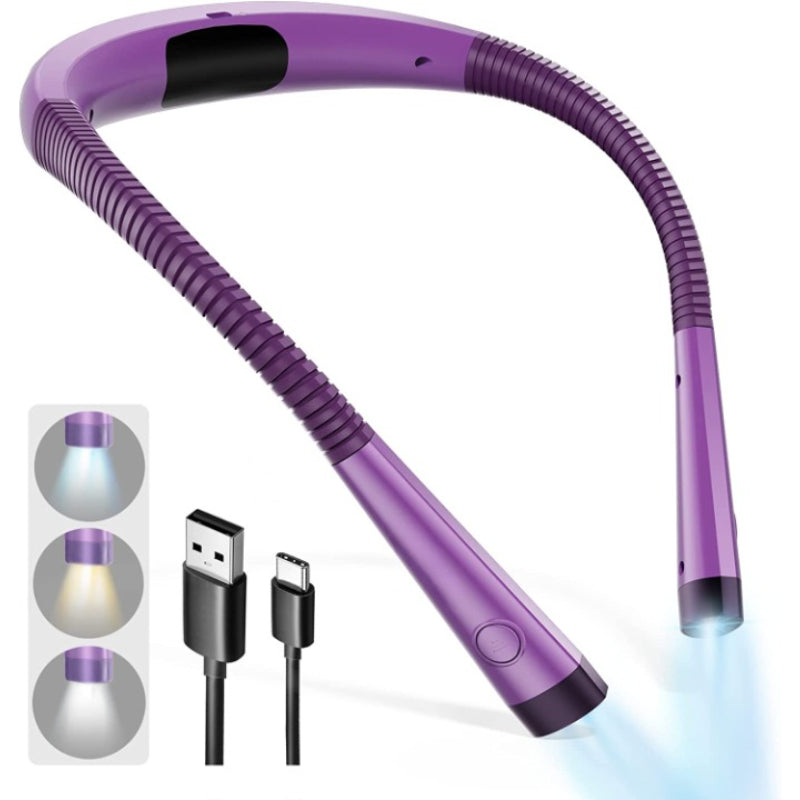 LED lampička na čtení na krk pro noční čtení, tři barvy, šest úrovní jasu, ohebná ramena