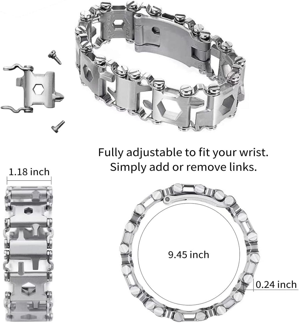 Rustfrit stål 29-i-1 multitool-armbånd til daglig brug og hverdagens behov