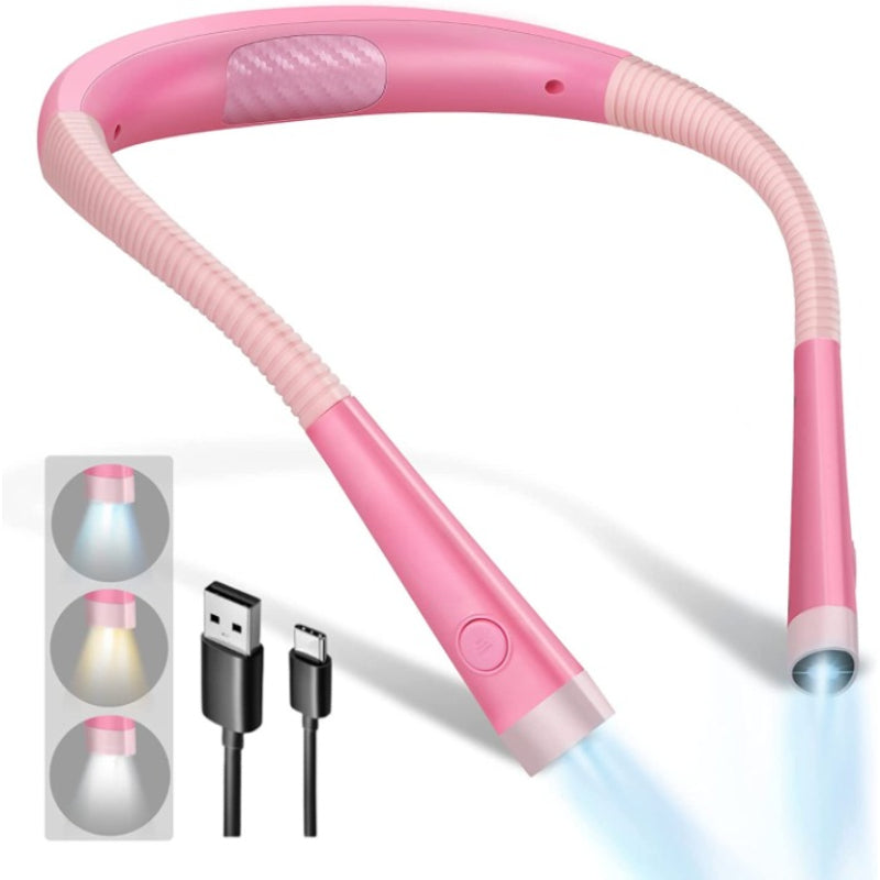 LED lampička na čtení na krk pro noční čtení, tři barvy, šest úrovní jasu, ohebná ramena