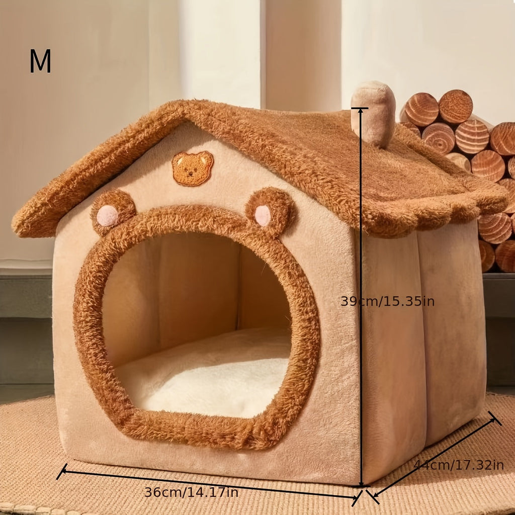 سرير بيت القطط الفاخر من Pawnest مع غطاء دافئ لراحة الشتاء