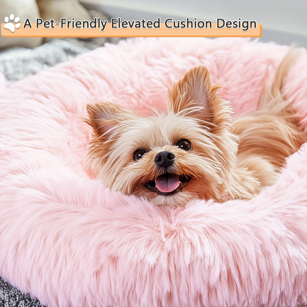 Hugafur Soft Faux Fur Donut Pet Bed For Dogs And Cats