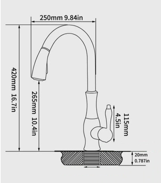 Contemporary Pull-Out Tap In Stainless Steel With 360 Rotation Extendable Sprayhead
