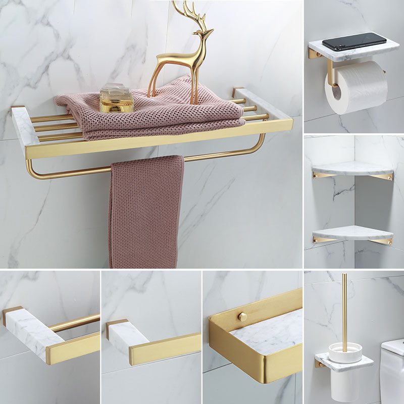 Polished Brass Bath Accessory Set With Marble Hardware For Coordinated Decor
