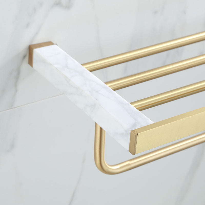Polished Brass Bath Accessory Set With Marble Hardware For Coordinated Decor