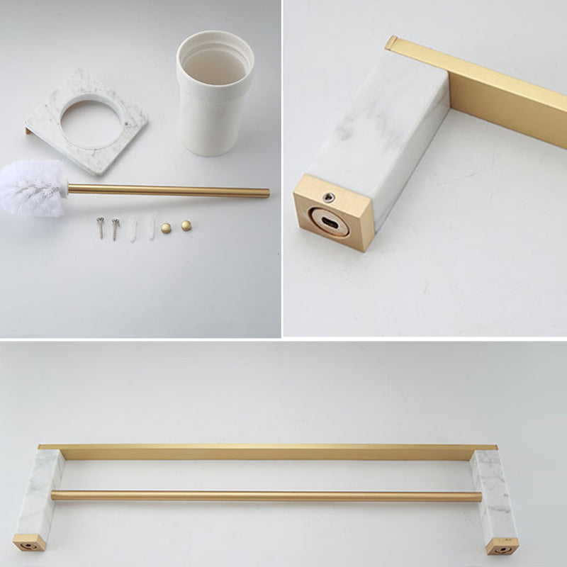 Polished Brass Bath Accessory Set With Marble Hardware For Coordinated Decor