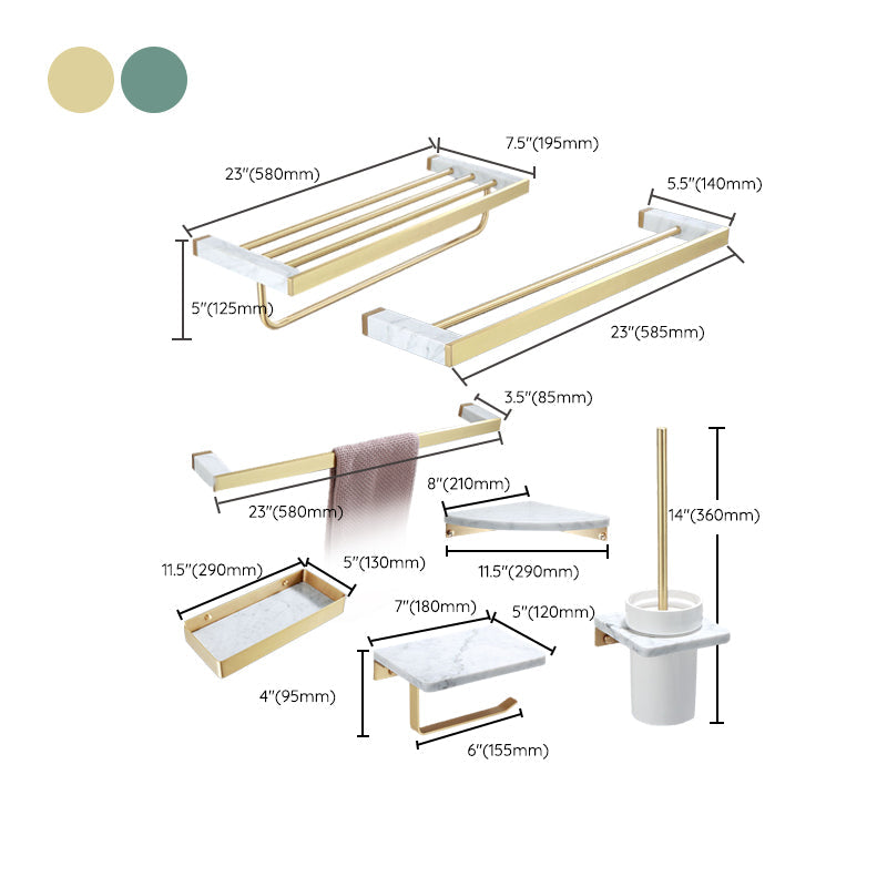 Polished Brass Bath Accessory Set With Marble Hardware For Coordinated Decor