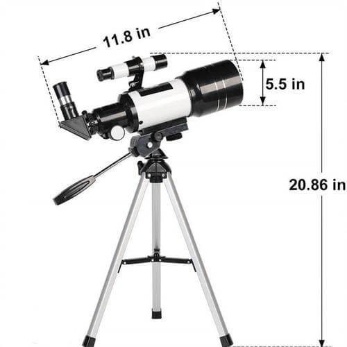 70 mm-es nyílású távcső 300 mm-es fókusztávolsággal, könnyű csillagászathoz és természetmegfigyeléshez
