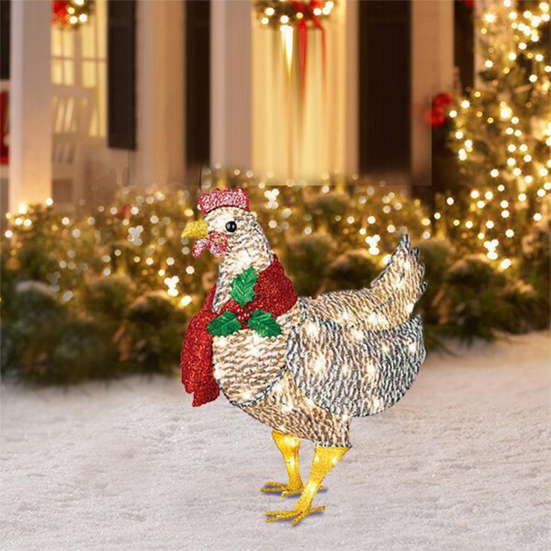 Cheerful Scarf-Wearing Chicken Christmas Ornament For Yard And Garden