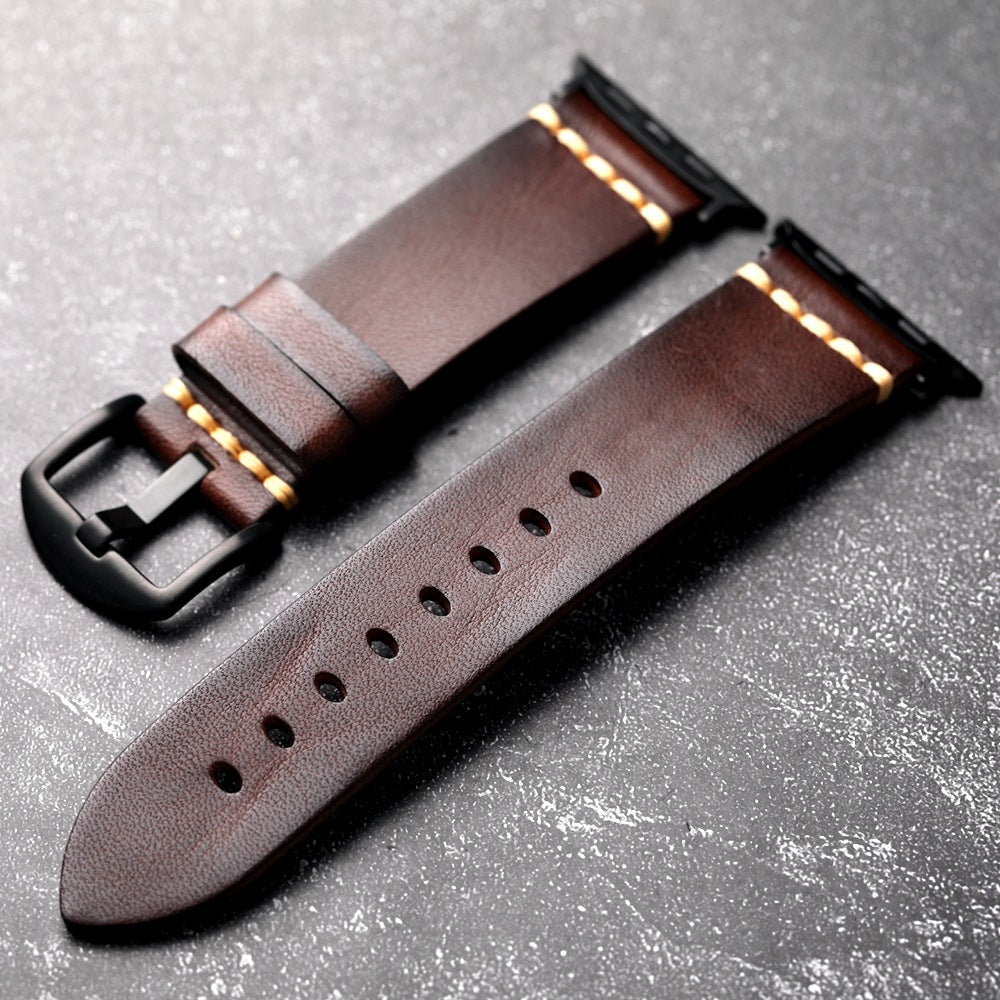 Montre Kepler Premium avec bracelet en cuir pleine fleur cousu main pour Apple Watch