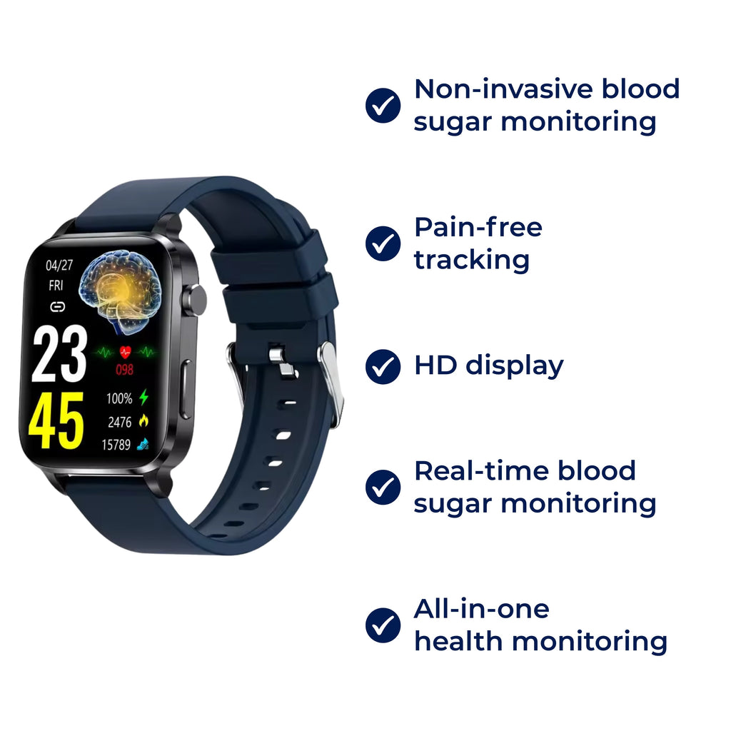 GlucoWell Ikke-invasivt sundheds-smartwatch med wellness-monitor og HD-skærm