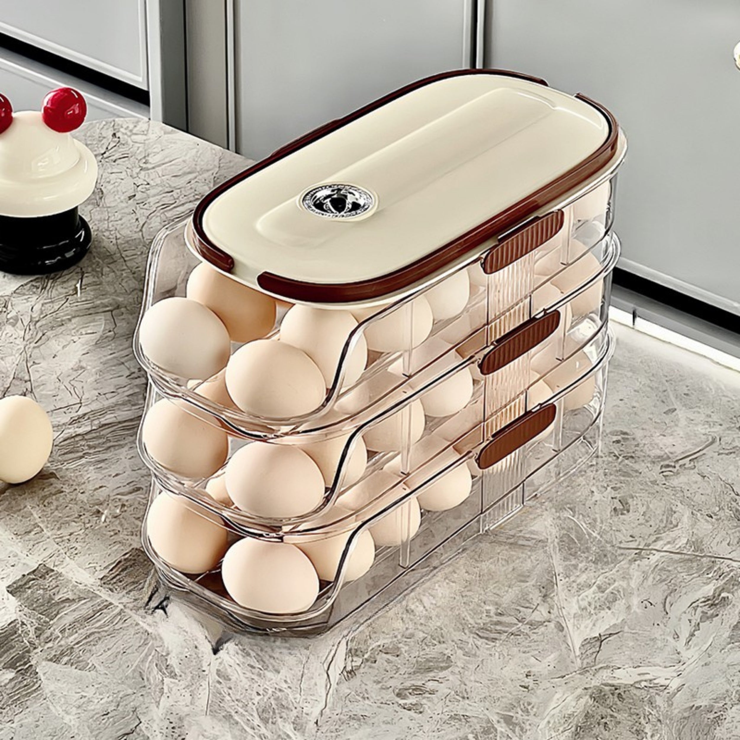 حامل بيض أوتوماتيكي دوار EggFlow للثلاجة مع باب جانبي نحيف