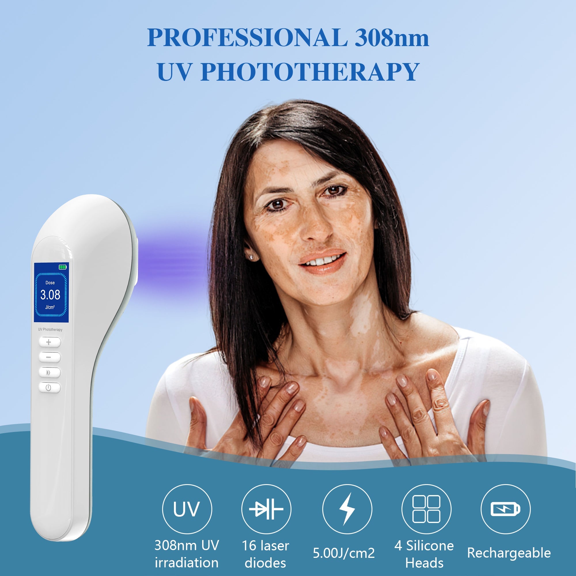 Kannettava UVB-vitiligo/psoriaasi-valoterapia-laite