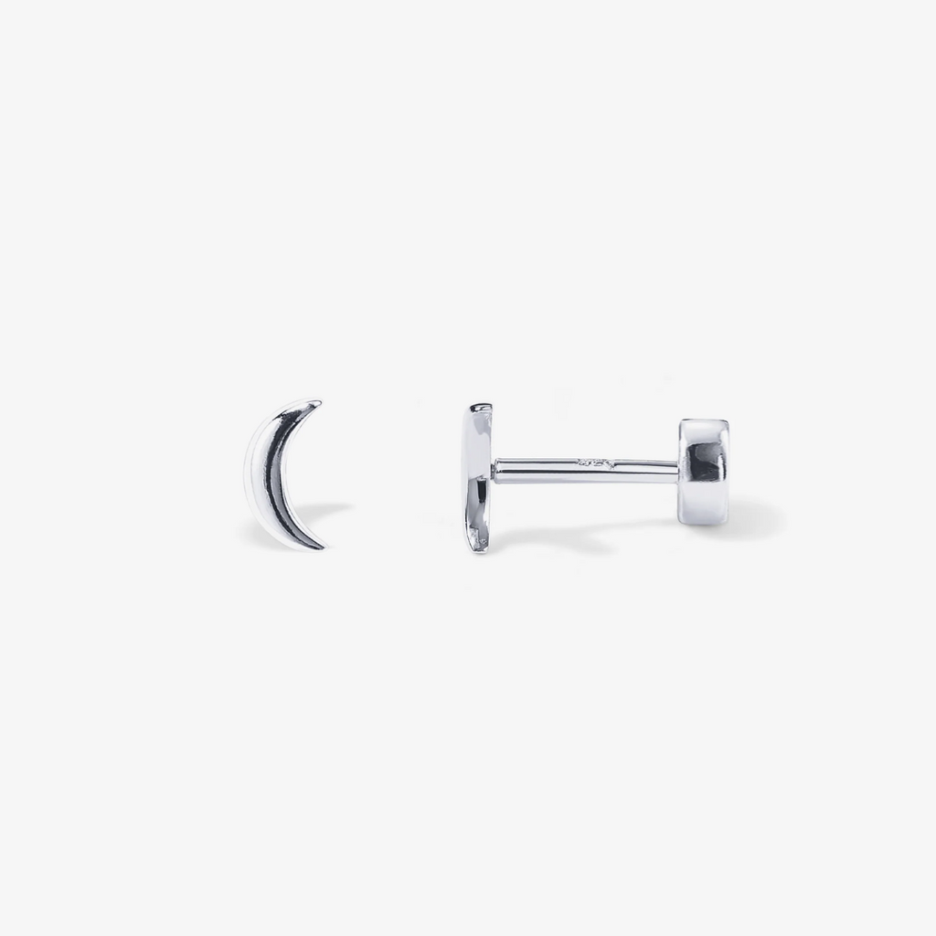 Crescent Moon Stud Earrings With Screw Back Closure