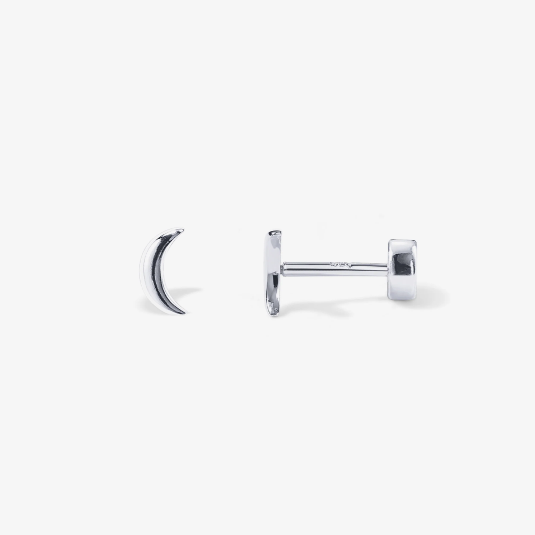 Crescent Moon Stud Earrings With Screw Back Closure