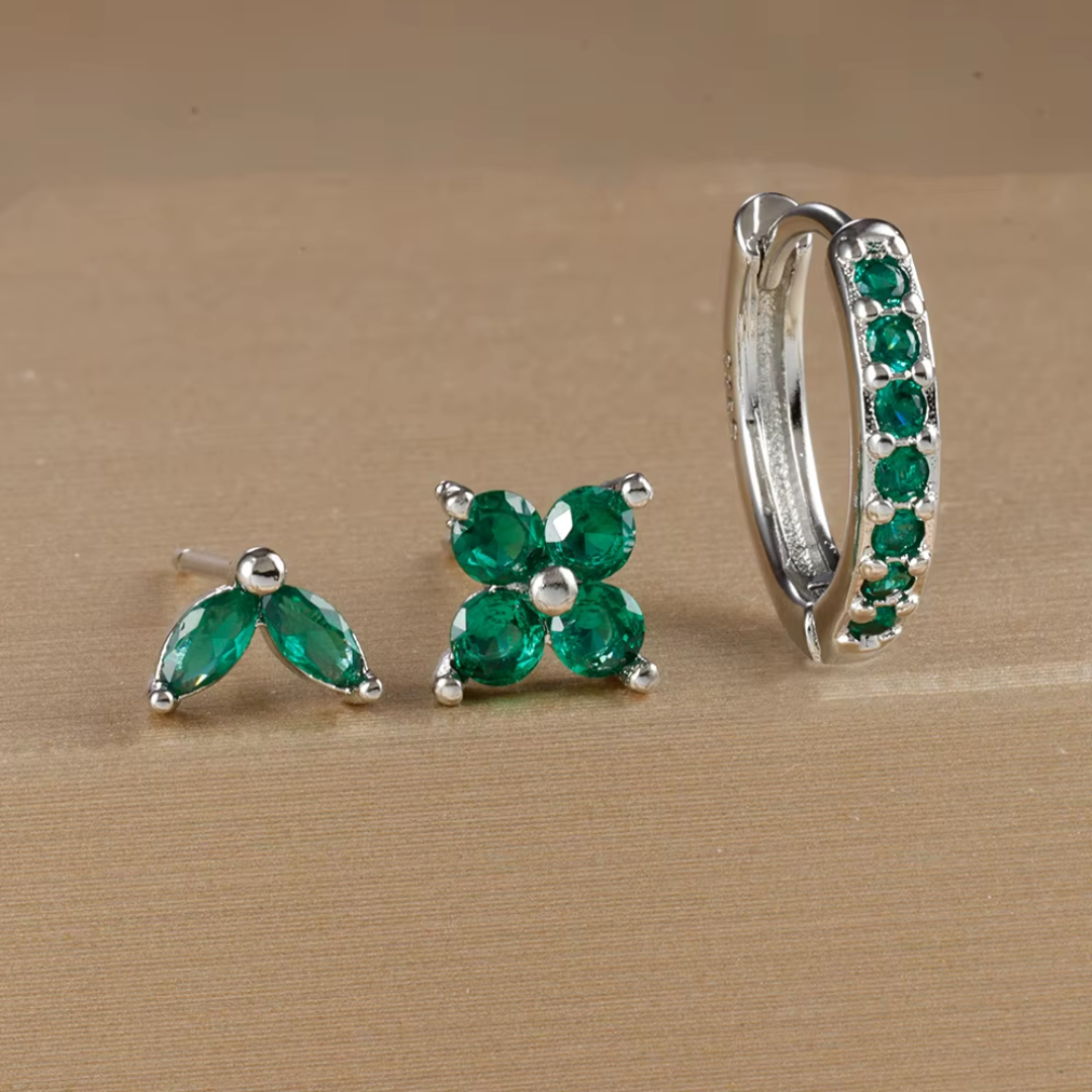 Floral Earrings Set With One Small Hoop And Tulip Stud Petal Stud