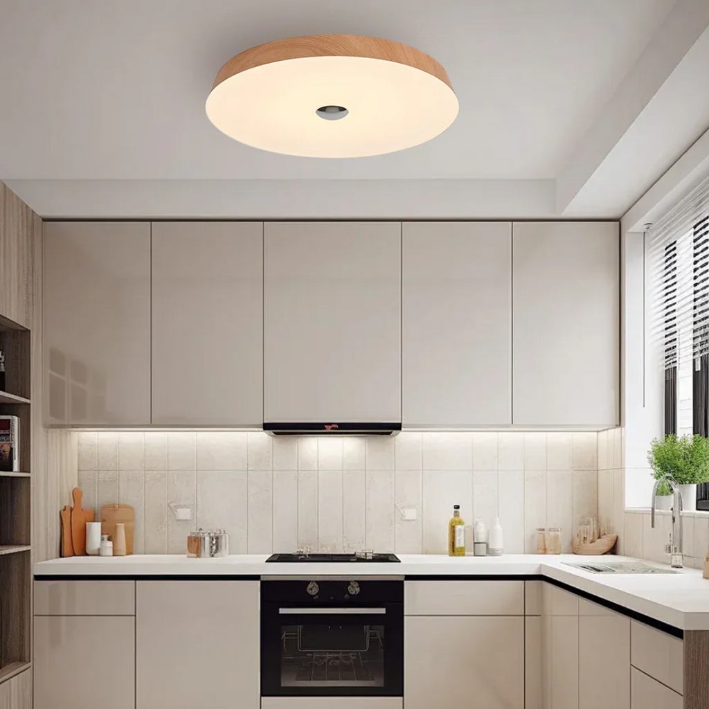 Lámpara de techo LED redonda LumaVista con vetas de madera natural