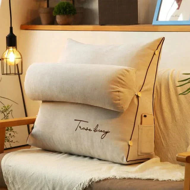 Angled Lumbar Support Cushion With Neck Roll For Reading Or Working Where You Sit Or Lie