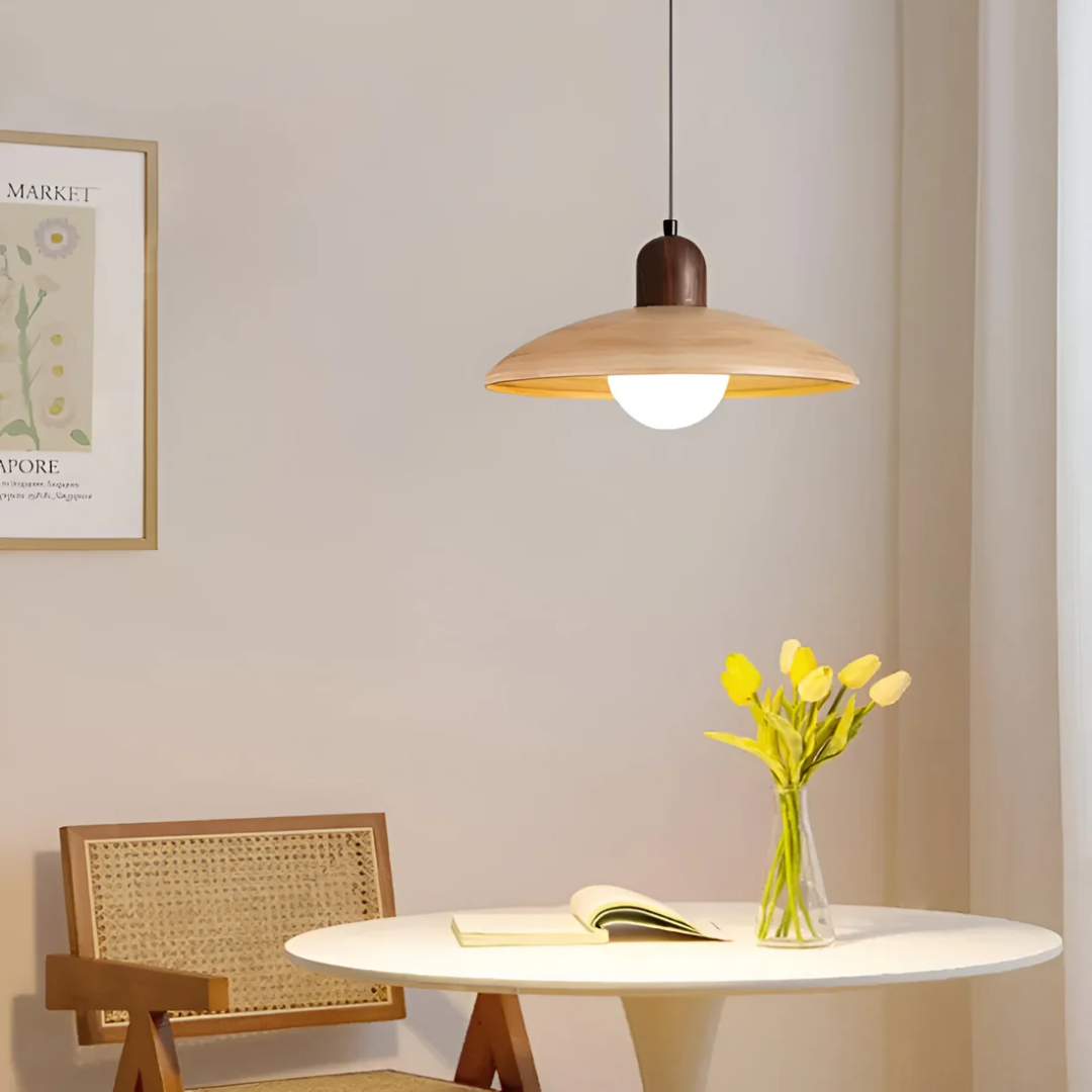 NobleWood Pendelleuchte aus Walnussholz im Wabi-Sabi-Stil für Wohnzimmer