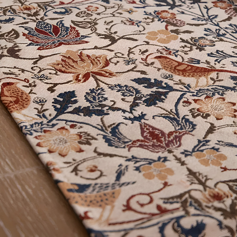 Elegant Country Dining Table Runner with Vintage Floral and Bird Jacquard